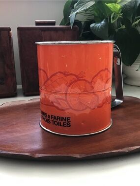 Vintage Androck 3 Screen Flour Sifter Orange Metal